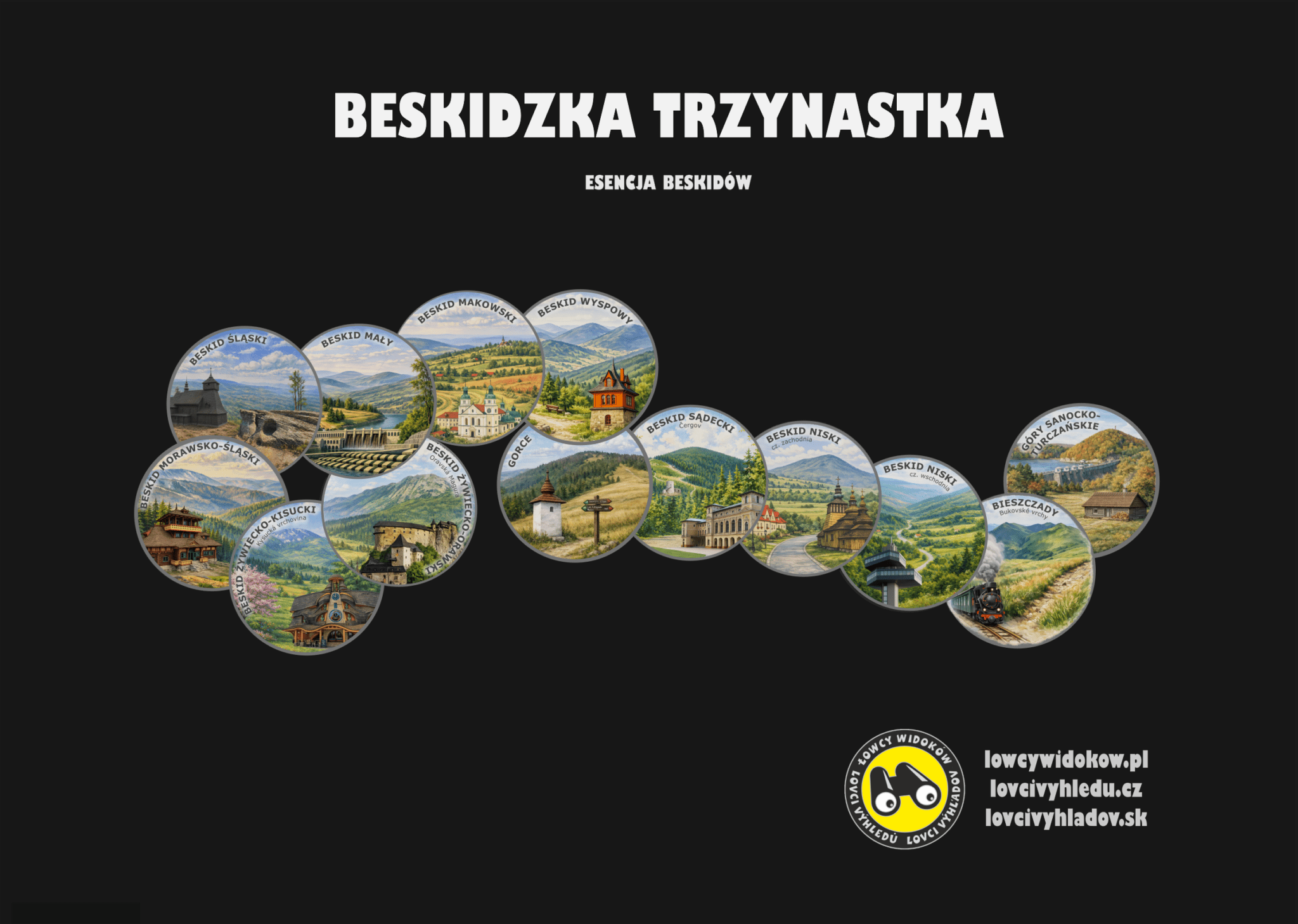 Dyplom i mozaika trzynastu odznak Beskidzkiej Trzynastki